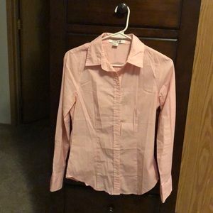 Button up white and pink stripes long sleeve shirt